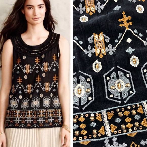 Anthropologie Tops - Anthropologie Akemi & Kin Black Beaded Firelight M